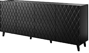 Homlando Kommode LOCO 200 cm Sideboard mit 4 Türen - Highboard - Moderner Kommode für das Schlafzimmer oder Wohnzimmer (Schwarz Matt)