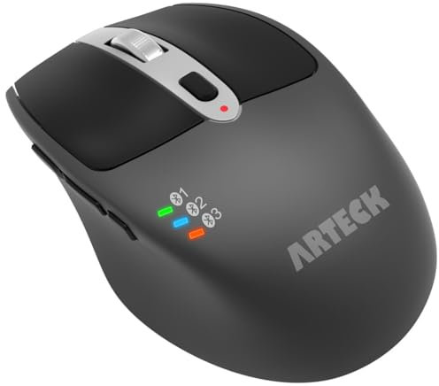 Arteck Multi-Device Wireless Bluetooth Mouse Ergonomic Silent Clicking Backward Forward for Desktop PC Laptop Mac iPad Build in Rechargeable Battery