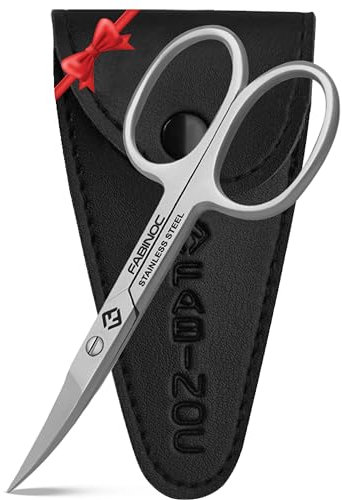 FABINOC® Curved Nail Scissors for Finger & Toenails | German Quality Stainless Steel | Small Sharp Bathroom Scissors for Eybrow, Nose, Moustache Trimming