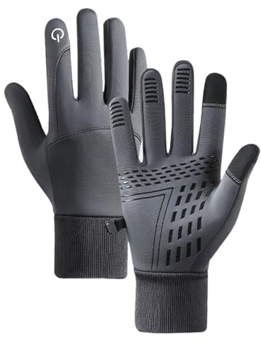 Yuqilin Fahrradhandschuhe Winter, Thermo Handschuhe Herren, wasserdichte Handschuhe, Handschuhe mit Touchfunktion, Anti-Rutsch Winterhandschuhe, zum Wandern Klettern Reiten (Grau/L)