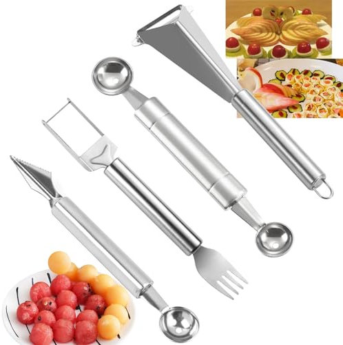 Regerly Coltello per intagliare la frutta, 4 pezzi Melone Cutter Cocomero Cutter Forma triangolare Frutta Vegetale Coltello Melone Cucchiaio Coltello intaglio per la casa Ristorante Frutta Party