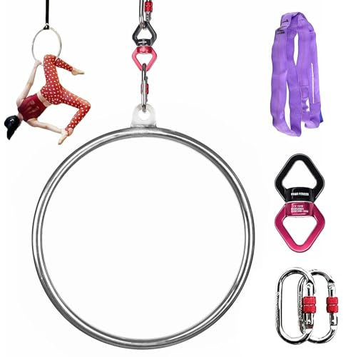 Aerial Hoop,Aerial Yoga-Ringe Edelstahl,Single Point Hoops Circus für Anfänger Profis, Aerial Ring Kit mit Rigging Tragetasche,Aerial Yoga Ausrüstung,Tragfähigkeit:1132 LBS (600kg),Diameter-100cm