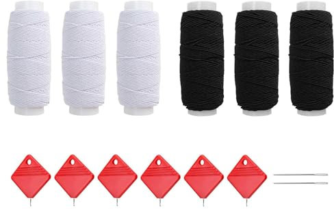 0XBIT Elastisches Nähgarn, 6 Rollen Nähgarn Set, Nähmaschine Sewing Thread, mit 6 Nadel Einfädler, Zwei Farben, für Nähen von Schuhen, Hüten, Textilbekleidung