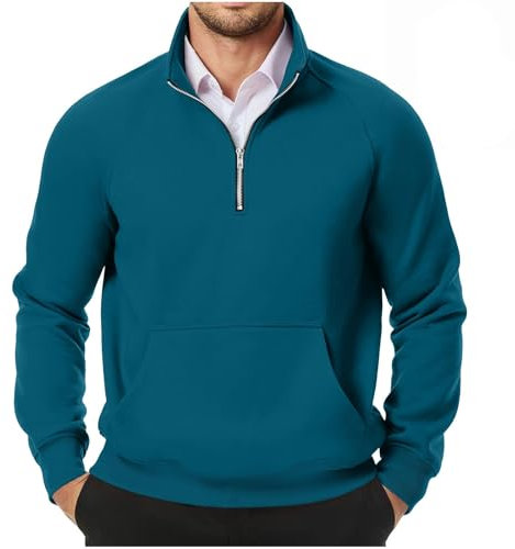 Dyhxuan Pullover Herren 1/4 Zip Sweatshirt Freizeit Rollkragenpullover Leichte Fleecepullover Einfarbig Pulli Ohne Kapuze Langarm Winterpullover Arbeitspullover mit Taschen Oberteile Langarmshirt