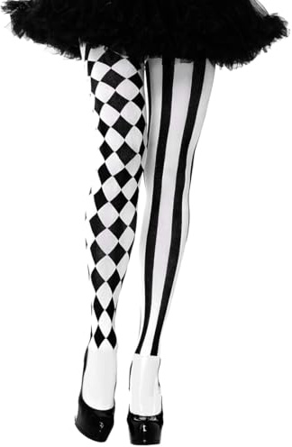 Augesak Medias Arlequín para Mujer, Medias Estampado de Blanco y Negro, Medias Circo a Rayas y Cuadros, Medias de Payaso de Circo para Clown Cosplay Fiesta Carnava