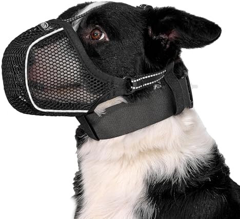Arblina Hund Maulkorb, Weiches Netz Atmungsaktiv Maulkorb für Kleine, Mittlere, Große Hunde, Anti-Rutsch Verstellbar Maulkörbe mit DREI Riemen & Licht-Reflektierende Einfädeln, Schwarz, S