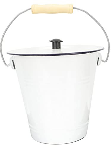 CHICAMPERA Heavy Duty Enamel Bucket Lid Portable Water Storage Container for Milk Rice and Chemicals Suitable for Outdoor Use Sturdy Metal Construction