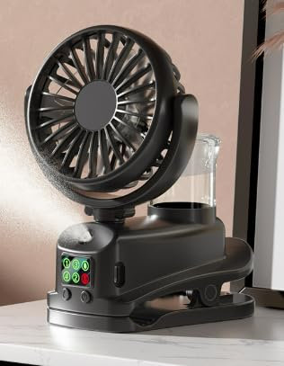 JIZZU Ventilatore da Scrivania con Clip, Ventola USB con Spray, Mini Ventilatore Portatile, 4 Velocità Regolabili, per Dormitori, Uffici e Campeggi (Nero)