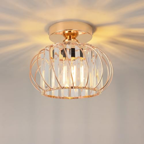 ANWIO Chandelier Lampshade,Gold Light Fittings Ceilings,Ceiling Lights Living Room Modern,Led Crystal Kitchen Chandeliers,Hallway Lights Ceiling(E27 Base,NO Bulbs,LAMP DIAM 22.5CM)