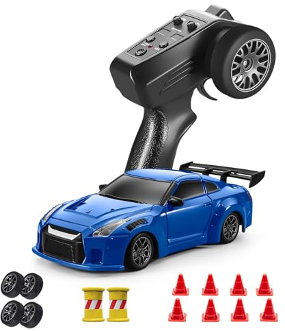 ACAMMZAR Macchina Telecomandata Drift con Giroscopio, 1:43 Mini Proporzionale Completo RC Macchine Telecomandate, 18KM/H 4WD Radiocomandata Auto RC Drift Car con Gyro per Adulta Bambini, Blu