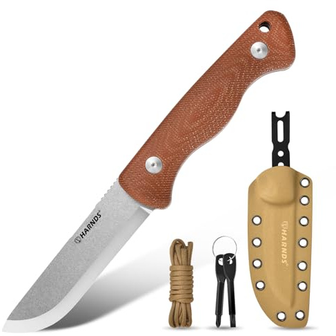 HARNDS Discovery Outdoor Full-Ton-Festmesser aus 10Cr15CoMoV-Stahl mit abnehmbarem Mikata -Griff, verstellbarer Hülle, skandinavisch geschliffen, für EDC, Jagd, Camping (braun)