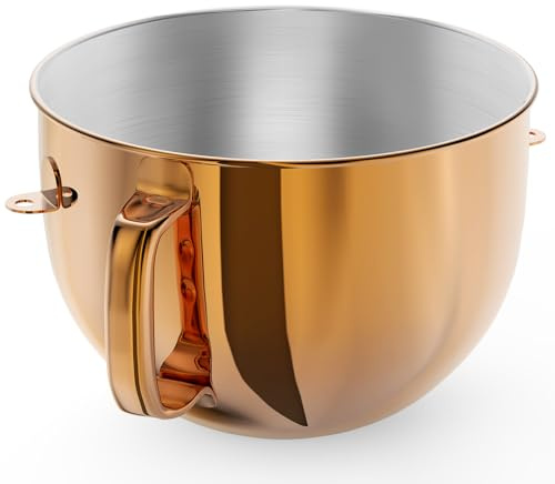 6QT Stainless Steel Mixer Bowl for Kitchenaid Stand Mixers, Kitchen Aid Mixing Bowl for 6QT Lift Mixer with Handle Copper