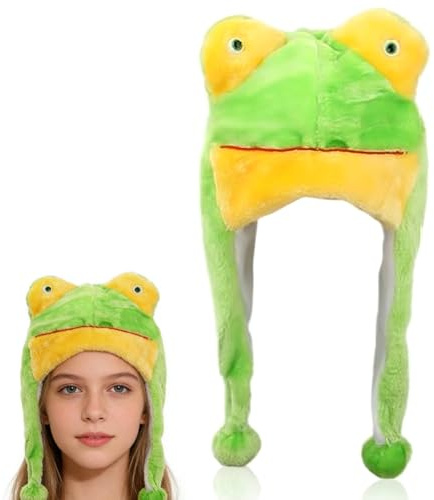 FCXVXCL Sombrero de Rana de Peluche Sombrero de Animal, Cálido Gorro con Capucha 2 En 1 Gorro Calentador de Invierno para Niños, Adultos, Disfraz de Animal, Cosplay, Carnaval