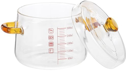 NUOBESTY Cacerola de Cristal Transparente con Doble Asa 300Ml para Cocción al Baño María y Horno Olla para Guisar y Sopa Doméstica Resistente a Altas Temperaturas Diámetro Base 10 CM