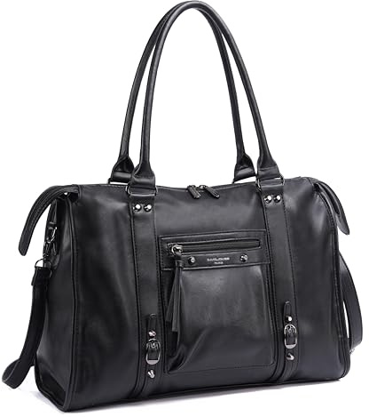 David Jones - Grand Sac à Main Femme - Cabas Fourre-Tout Porté Epaule Bandoulière Simili Cuir PU - Sac Cours Lycée Travail Taille A4 - Ville Vintage Mode Elégant Tendance - Noir