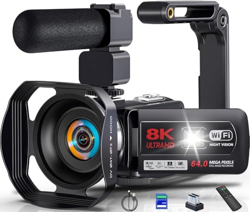 Caméscope Caméra Vidéo 8K 64MP HD WiFi Vision Nocturne IR Vlogging Caméra