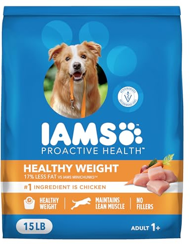 IAMS Proactive Health, Dry Dog Food, Adult Dog Food Dry Recipe for Healthy Weight, with Chicken, 15 lb. Bag