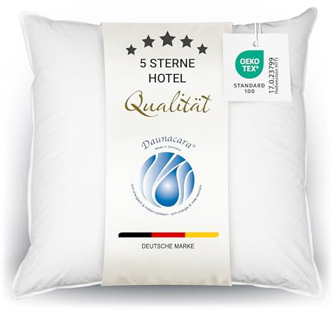 ZOLLNER Deluxe Daunenkissen aus 100% Daunen - Made in Germany – für Allergiker geeignet – Bezug aus hochwertiger Mako Baumwolle - waschbar bis 60°C - 80x80 cm - Hotelqualität