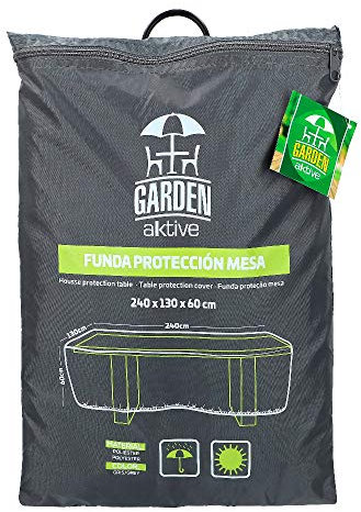 AKTIVE Housse de Table de Jardin 240X130X60 cm, Rectangulaire Imperméable, Polyester 100 g, M², Fermeture Réglable, Résistante à l'eau et à la Poussière, avec Sac Zippé (61502)