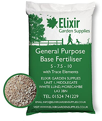 Elixir Gardens General Purpose Base Fertiliser | 5-7.5-10 + Trace Elements Various Sizes 500g-25kg | 20kg bag | Treats over 550sqm