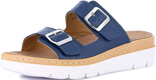 GRÜNLAND Moll - Sandalo Comfort Donna, Vera Pelle, Doppia Fibbia Regolabile, Chiusura a Strappo, Plantare Estraibile Dry-Soft in Lattice e Pelle, Suola Conforma, Tacco 4,5 Cm