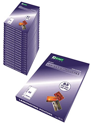 D.RECT Verpackung 20x100 Stück | Laminierfolien Heißlaminierfolien glänzend transparent | DIN A5 125 Mikron