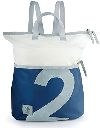 360° Grad Ketsch Mini Rucksack Segeltuch weiß-blau, Zahl grau