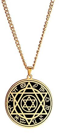 VASSAGO Collier avec pendentif Sceau de Salomon Étoile de David à six branches 12 Constellations Amulette de protection Pendentif en acier inoxydable Hexagramme Bijou juif Cadeau, Acier inoxydable