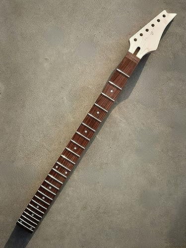 WUQIMUSC Ersatz-Gitarrenhals aus Ahornholz, 24 Bundstäbchen, Palisander-Griffbrett, Bolzen an der Ferse, Sicherungsmutter (24 Bünde, 76,2 cm Punkte-Inlay)