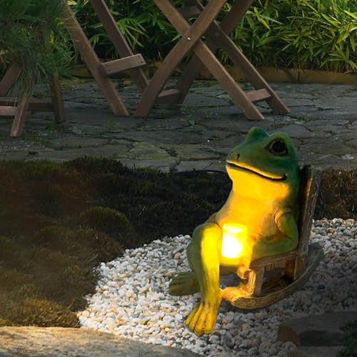 Frog Garden Ornaments Outdoor - Waterproof Solar Lights Decoration Statue, Resin Fairy Figurine, Animals Ornaments for Courtyard Lawn Balcony Terrace