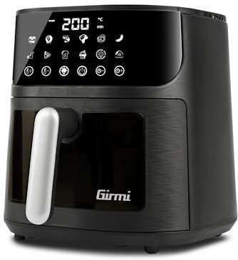 Girmi FG78 Friggitrice ad Aria con Finestra Ecofrit Black, 6 Lt, 12 Programmi, 1500 W, Display Digitale, BPA/PFOA Safe, Luce Interna,Vassoio Antiaderente, Ricettario Incluso, Nero/Argento