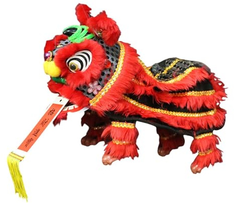 Sharplace Hand String Puppet with Rod Crafts, Sturdy Handmade Puppet, Chinese Marionette Lion Toy for Lion Dance Lovers, Black Red