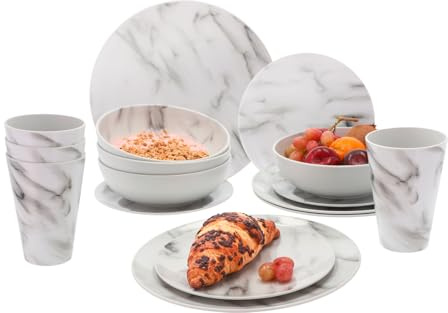 BERGER Atina Geschirr Set 16-tlg. | Campinggeschirr 4 Personen aus RPET leicht & unzerbrechlich | Tafelservice Camping Teller Becher Schüsseln Dessertteller | Stylisches Geschirrset Wiederverwendbar