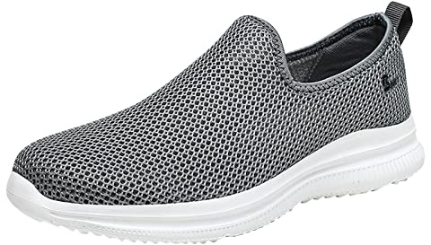 Herr slip-on andningsbara nätloafers luftkudde slip-on ortopediska diabetiker promenadskor herr lätta körloafers bekväma kockskor sjuksköterska arbetssko med halkfri yttersula, Mörkgrått, 8 UK