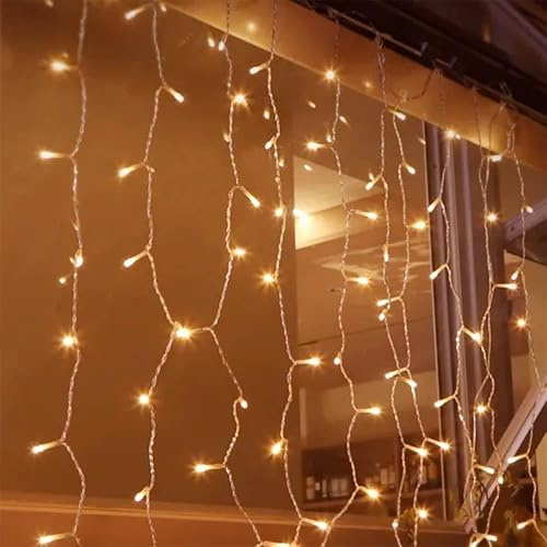 Brightium Luces planas de cortina a batería 3AA, luz blanco cálido, 1m x 1m, ideales para decoración y ambiente acogedor.