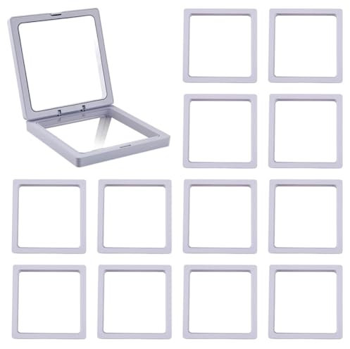 SOFPLATE 10 Supports d'Exposition de Cadre Flottant Blanc de 2 7 x 2 7 x 0 8 Pouce Boîtes Supports de Cadre Flottant 3D Membranes Transparentes en PE Boîte de Stockage de Bijoux pour Badges d'Épr