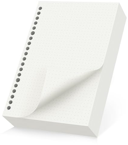 Yarotm Feuille Classeur A5-180 Feuilles Recharge Papier en Pointillé 5mm - 100GSM 14x21cm Feuille A5 20 Trous pour Carnet Rechargeable Journal Cahier Agenda - Inserts De Planificateur
