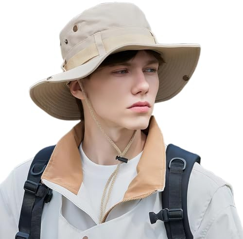 GGUFAY Mujer Sol Sombrero Al aire Libre UV Protección Sombrero Ala Ancha Pesca Ponytail Playa Bucket Sombreros Sombrero de Senderismo Sombrero de Safari Sombrero de Verano(Beige)