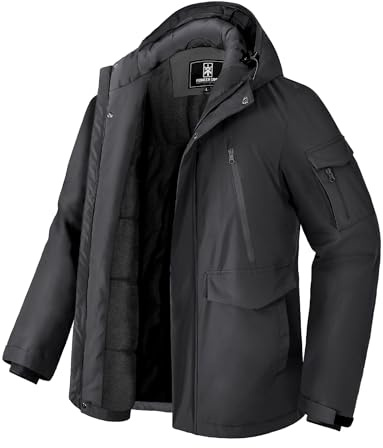 Pioneer Camp Herren Winterjacke Wasserdicht Wintermantel Warm Fleece GefüTtert Winddicht Parka Winter Mit 9 Taschen Scharz 3XL