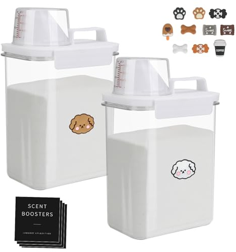 Washing Powder Storage, Laundry Detergent Storage, Pet Food Storage Container, Cereal Storage Containers, Storage Containers for Laundry Room, Bathroom, Kitchen Organisation, Pack of 2 (1800ML)
