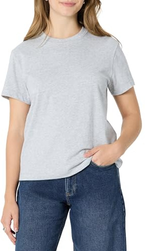 Amazon Essentials Women's Relaxed-Fit Cotton Crewneck T-Shirt, Light Grey Heather, M