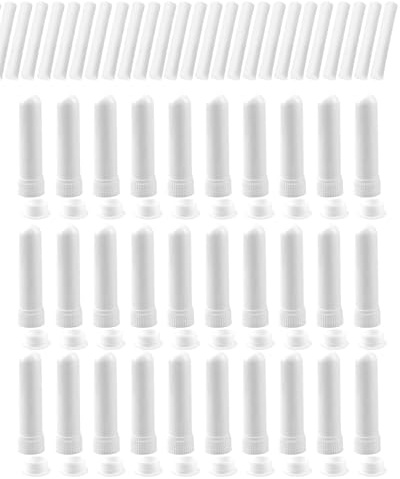 FUGLUS 30 Pièces Stick Inhalateur pour Huiles Essentielles Nez,Tubes Inhalateurs Réutilisable Plastiques Vides Aromathérapie avec 30 Mèches Bonne Hygroscopique(blanc)
