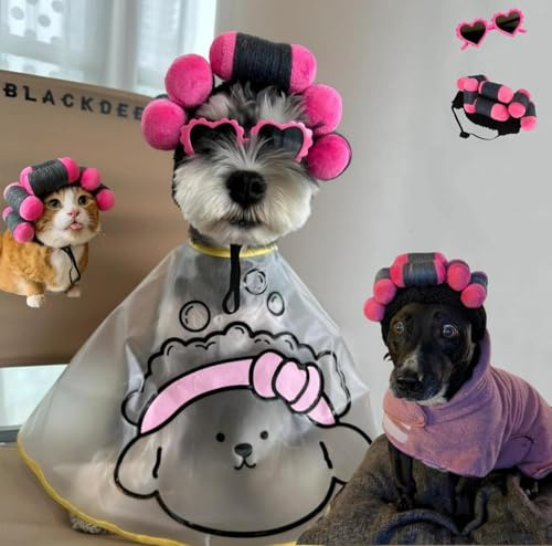 Funny Dog Curler Wig Costume & Glasses - Adjustable, Soft & Warm Pet Wig for Small, Medium & Large Dogs & Cats - Perfect for Halloween, Christmas & Parties (volume)