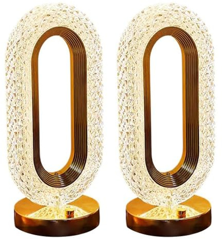 BYYLECL Lampada da tavolo con cristalli, ricaricabile tramite USB, lampada da comodino con controllo touch, 3 livelli di luminosità, lampade da comodino per camera da letto, 12 x 26 cm