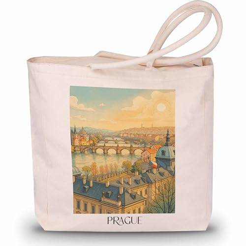 favplace Borsa per la spesa con motivo città di Praga Repubblica Ceca Tote Bag – Borsa shopper o shopping per viaggiare a distanza o a casa, borsa da viaggio in iuta, Inglese, 42cm x 38cm