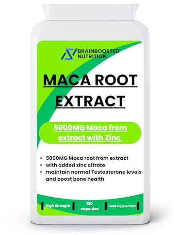Maca Root Extract 5000mg with Zinc – High Strength Maca Capsules for Energy, Vitality & Performance – 120 Capsules (4 Month Supply)
