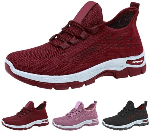 Ortopediska skor dam slip-on sneakers, bågstöd promenadskor ventilerande mesh sportskor joggingskor lätta bekväma löparskor för gator damskor halkfria fritidsskor, Röd1, 37 EU