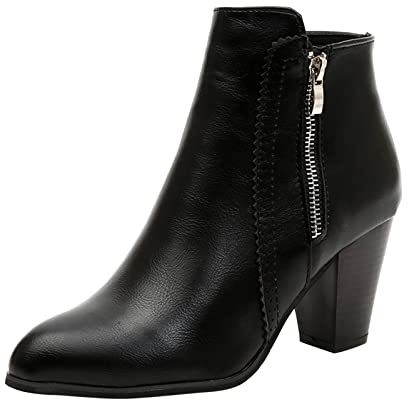 Generisch 2026 Botines Mujer Retro Mujer Casual Color Sólido Tacones Cuadrados Cremallera Botines Cortos Zapatos de Punta Redonda, Negro , 38 EU
