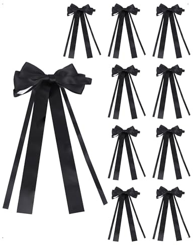 SanKristo 10 Pezzi Fiocchi Doppi in Raso Auto da Matrimonio, Fiocchi Decorativo Confezioni Regalo Fai da Te Sacchetti Caramelle Alberi Natale Decorazione Matrimoni Decorazioni tavoli, Nero