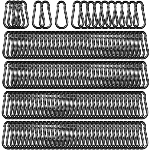 High-PQ 200PCS Heavy-Duty Carabiner Clips, 5CM Spring Snap Hook, Black | M5 Galvanised Steel Clips, 100KG Capacity, Ideal for Hammocks, Swings & Outdoor Travel